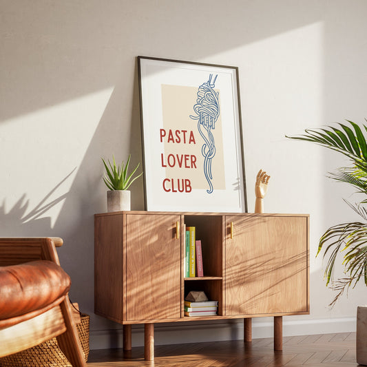 Pasta Lover Club Poster 01: Unique Kitchen Wall Art, Foodie Print, Gift for Pasta Lovers, Dining Room Print, Chef's Kiss, Cool Home Decor