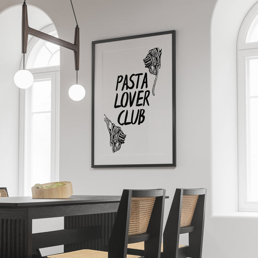 Pasta Lover Club Poster 03: Unique Kitchen Wall Art, Foodie Print, Gift for Pasta Lovers, Dining Room Print, Chef's Kiss, Cool Home Decor