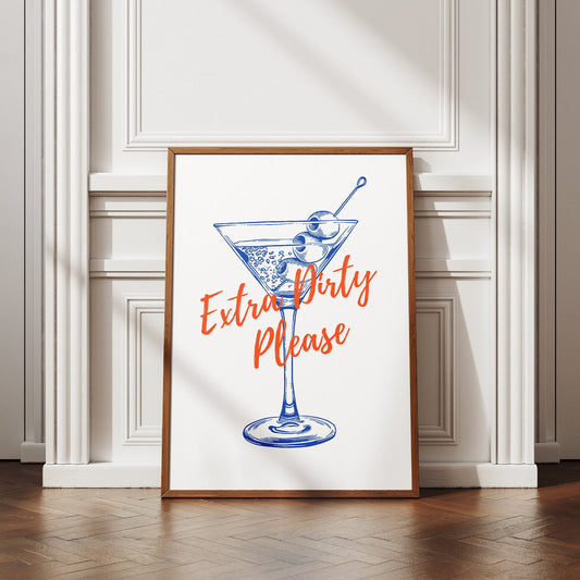 Dirty Martini - Original Poster: 'Extra Dirty Please' Print, Home Bar Wall Art, Modern Home Decor, Kitchen Decor, Cocktail Lover Gift