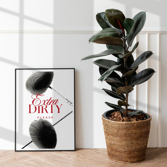 Dirty Martini - Half Tone Poster: 'Extra Dirty Please' Print, Home Bar Wall Art, Modern Home Decor, Kitchen Decor, Cocktail Lover Gift