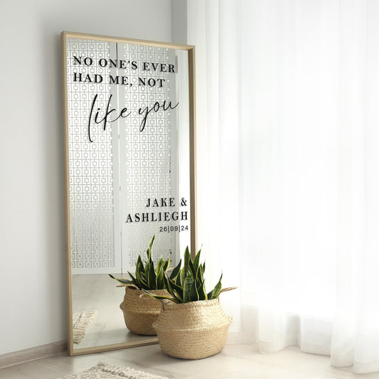 Not Like You 03: Custom DIY Wedding Mirror Decal - "No One's Ever Had Me, Not Like You" - Personalised Taylor Swift Wedding Sign Sticker