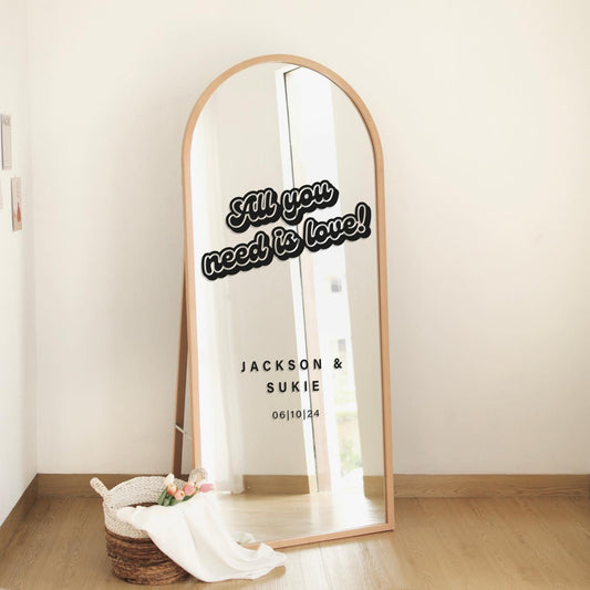 All You Need Is Love - Retro Sticker: Custom DIY Wedding Mirror Decal, Wedding Sign Sticker - Engagement, Wedding or Anniversary Decor
