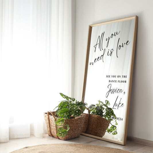 All You Need Is Love - Dance Floor Sticker: Custom DIY Wedding Mirror Decal, Wedding Sign - Engagement, Wedding or Anniversary Decor