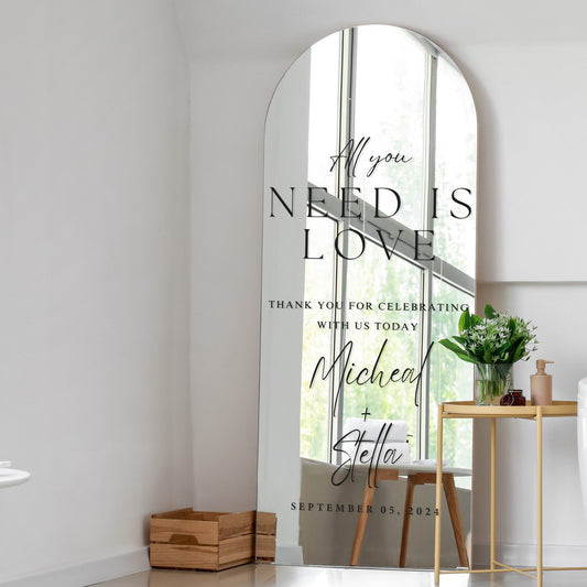 All You Need Is Love - Celebrate Sticker: Custom DIY Wedding Mirror Decal, Wedding Sign - Engagement, Wedding or Anniversary Decor
