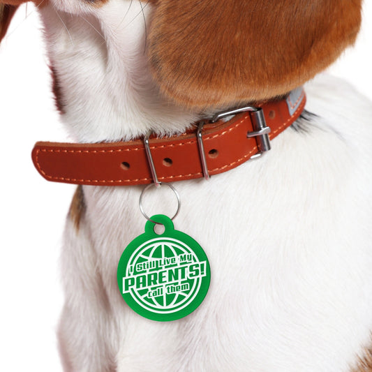 Live With My Parents - Globe Dog Tag: Personalised Dog ID Collar Tag, Funny Custom Pet Safety Accessories, New Pet Essentials, Dog Gift