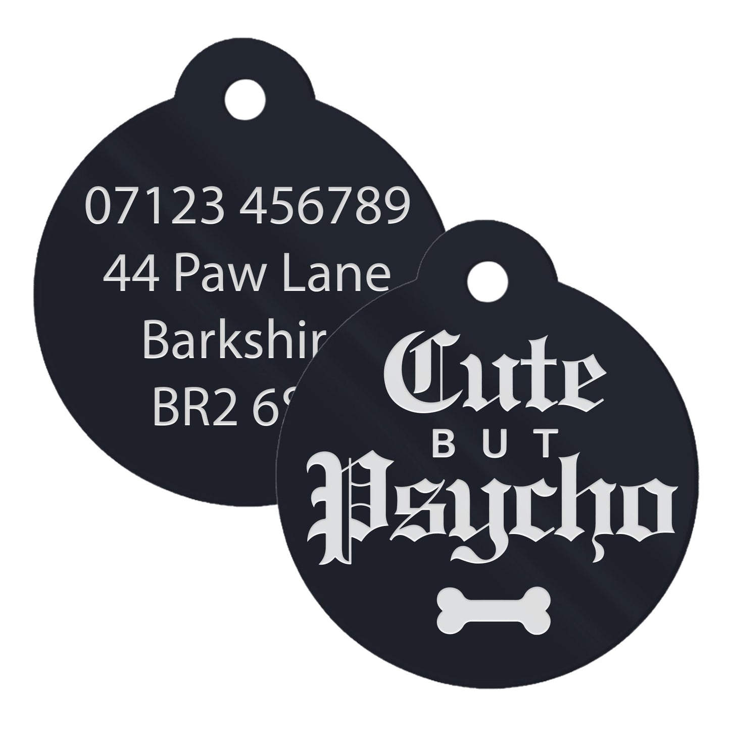 Cute But Psycho - Gothic Dog Tag: Personalised Dog ID Collar Tag, Funny Custom Pet Safety Accessories, New Pet Essentials, Dog Gift