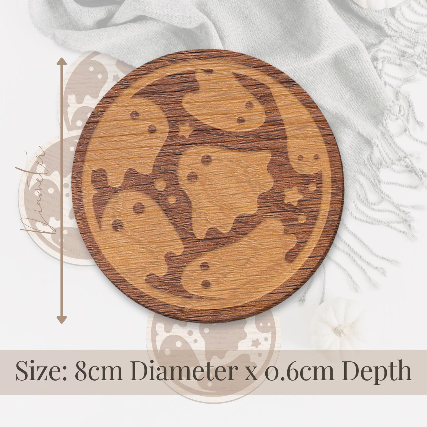 Ghost Pattern Coasters Set: Autumnal Coaster Set, Rustic Wooden Fall Decor, Ghost Coasters, Cute Halloween Decor, Autumn Cosy Home Decor