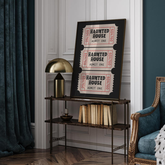 Haunted House - Arcade Ticket Poster: Seasonal Decor, Fall Wall Art, Spooky Vibes Print, Halloween Poster, Autumnal Home Decor Gift, Prints