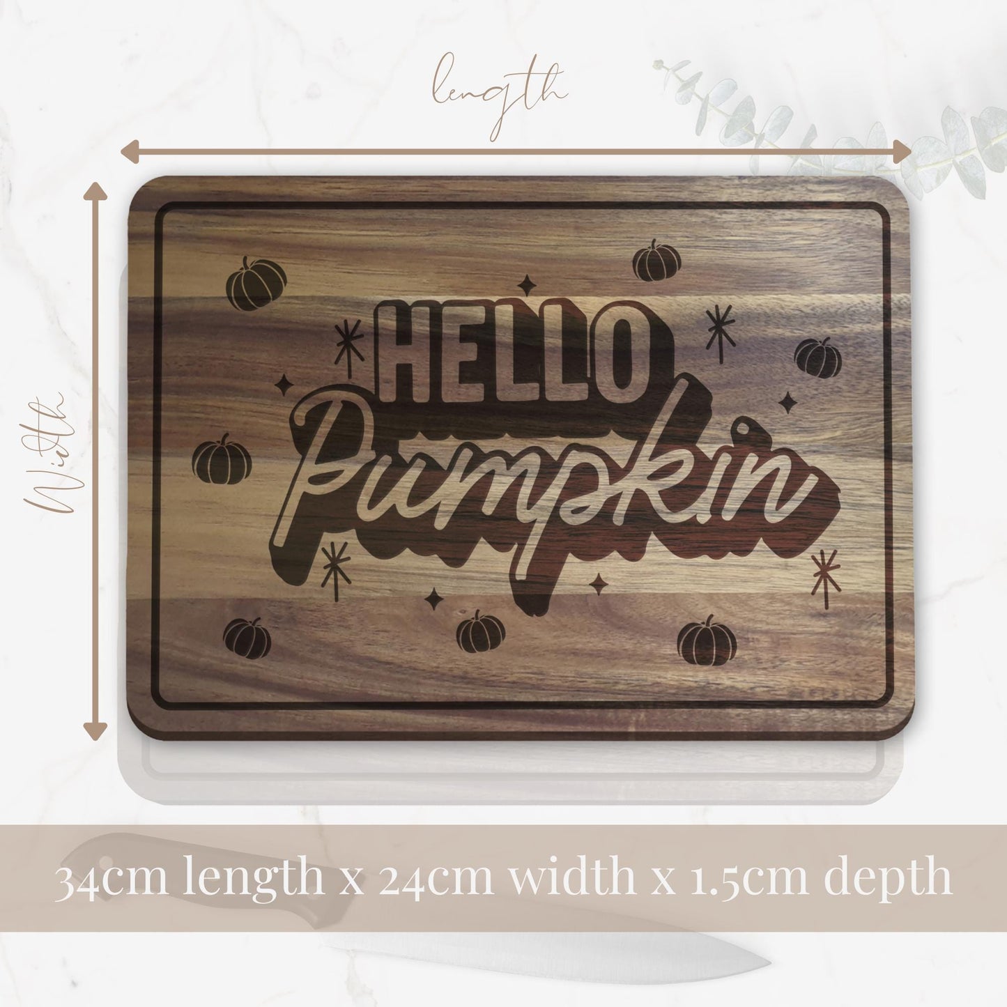 Hello Pumpkin Chopping Board 03: Fall Kitchen Decor, Autumnal Home Decor, Fall Gift, Halloween Serving Board, Cosy Seasonal Home Accessories