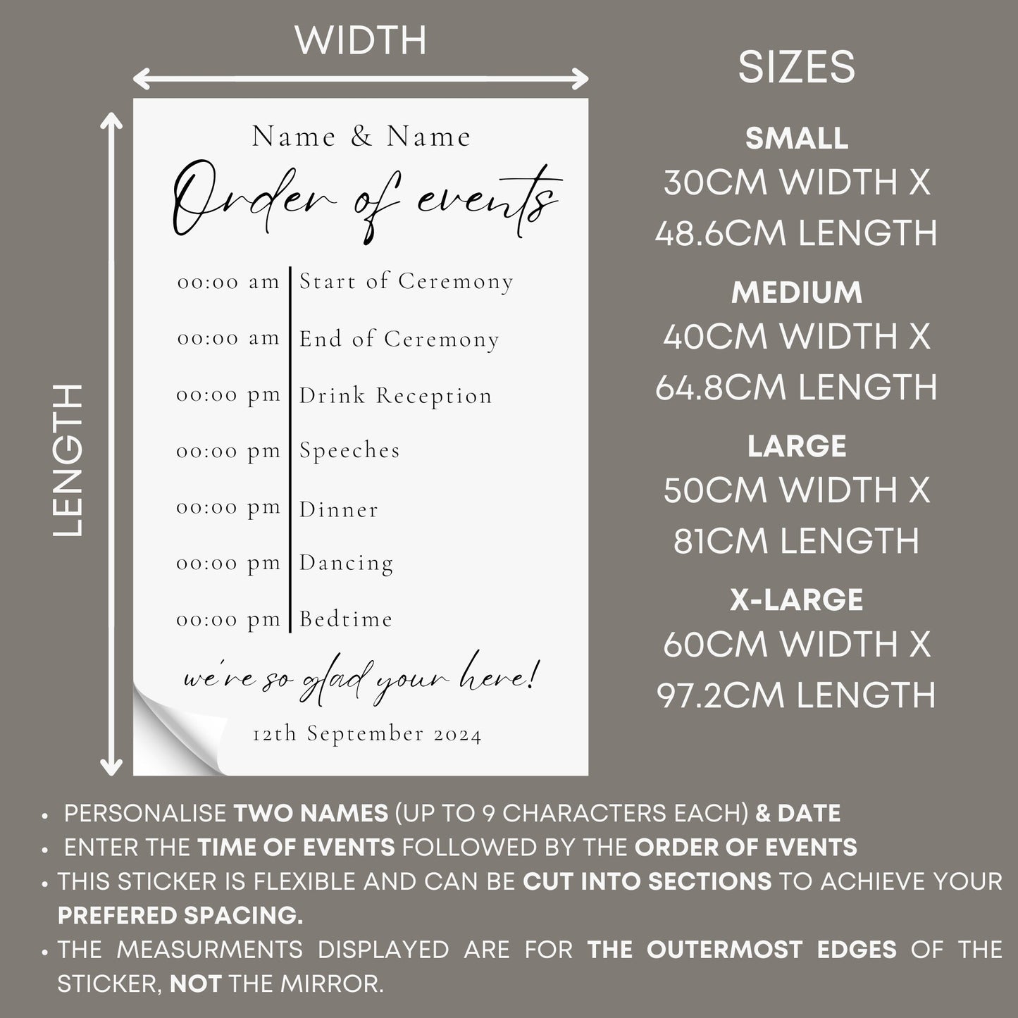 Order Of Events - Timeline Sticker: Custom Decor, Personalised Vinyl Decal For DIY Wedding, Wedding Sign, Order Of Events Sticker, Timeline
