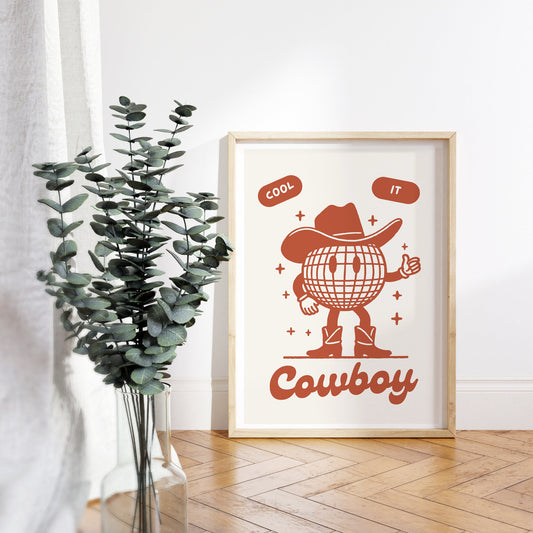 Cool It Cowboy 04 Poster: Western-Themed Wall Art, Rustic Home Decor, Cool Print, Modern Typography Poster, Cowboy Quote, Wild West Print