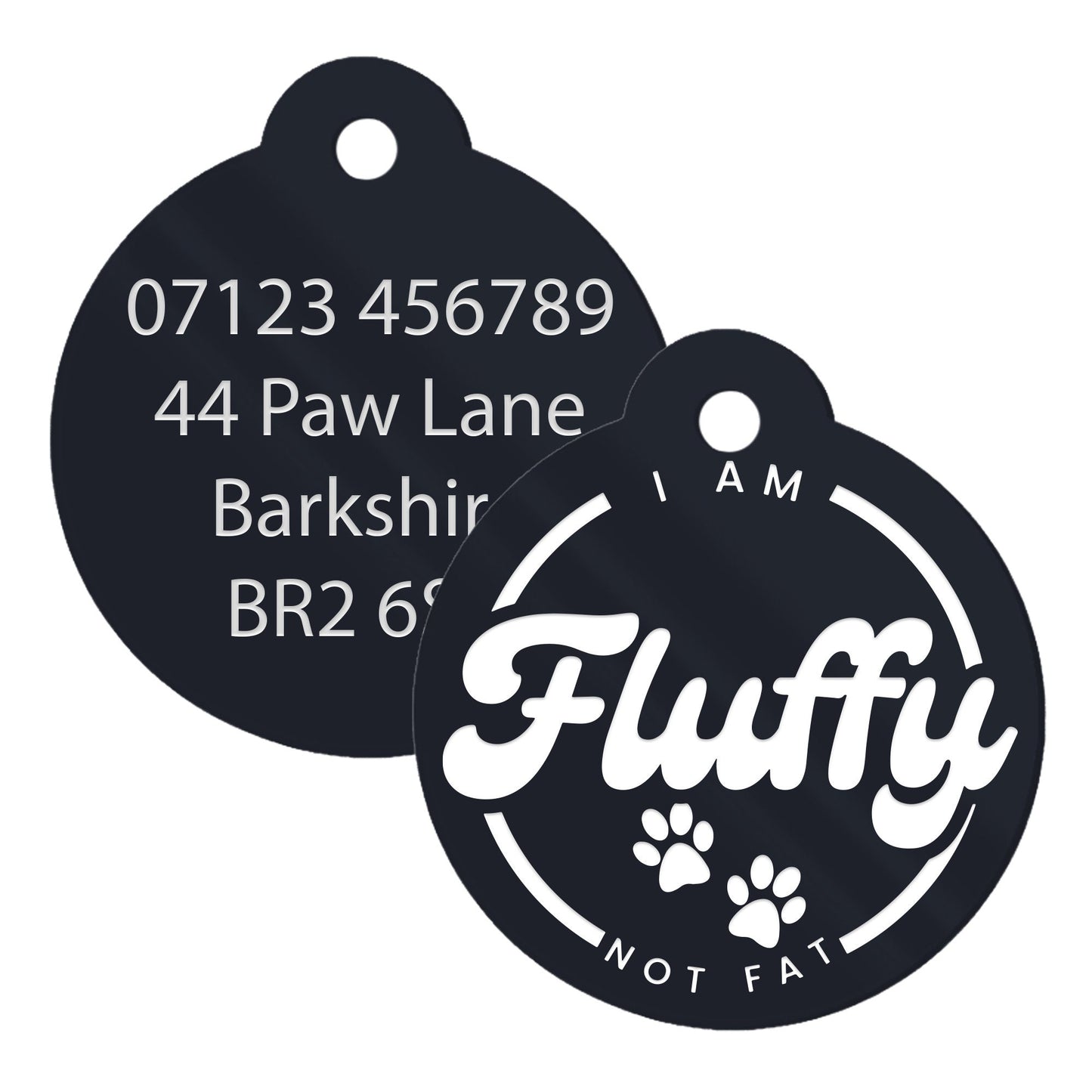 I'm Fluffy Not Fat - Paws, Personalised Dog ID Tag: Custom Pet Safety Accessories, Cheeky Unique Gift For Dog, Hilariously Unique Pet ID