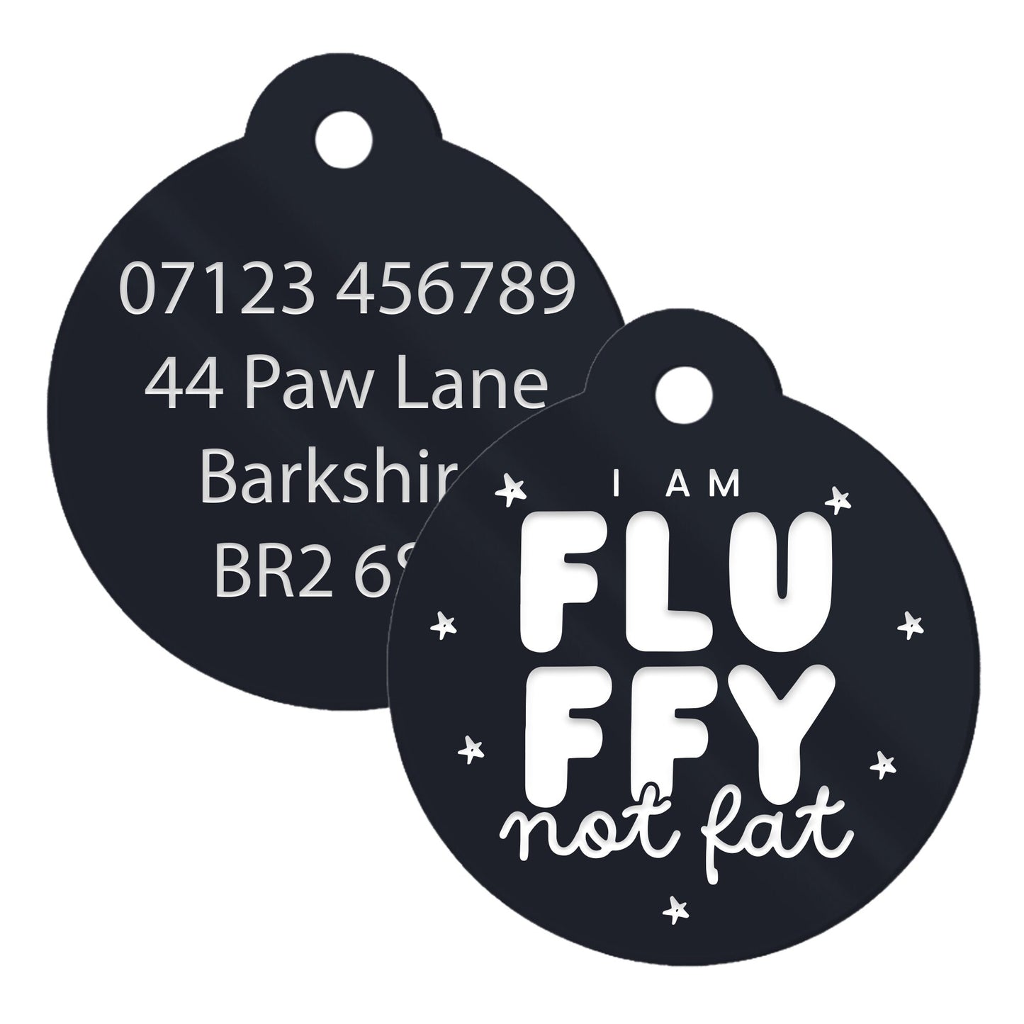 I'm Fluffy Not Fat - Personalised Dog Collar ID Tag: Custom Pet Safety Accessories, Cheeky Unique Gift For Dog, Hilariously Unique Pet ID