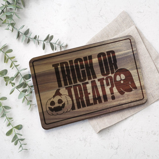 Trick or Treat Chopping Board - 03: Halloween Kitchen Decor, Spooky Season Wood Cutting Board, Autumnal Home Accessories Gift, Fall Vibes