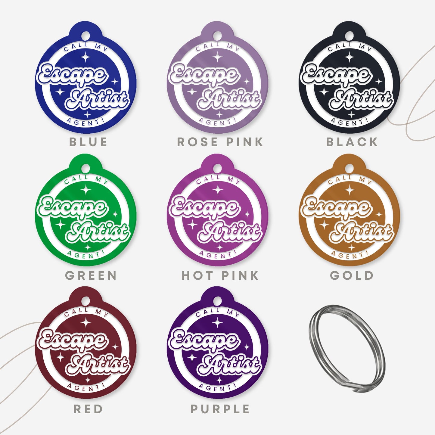 Escape Artist - Stars Personalised Dog ID Collar Tag: Funny Custom Pet Safety Accessories, New Pet Essentials, Unique Gift For Dog