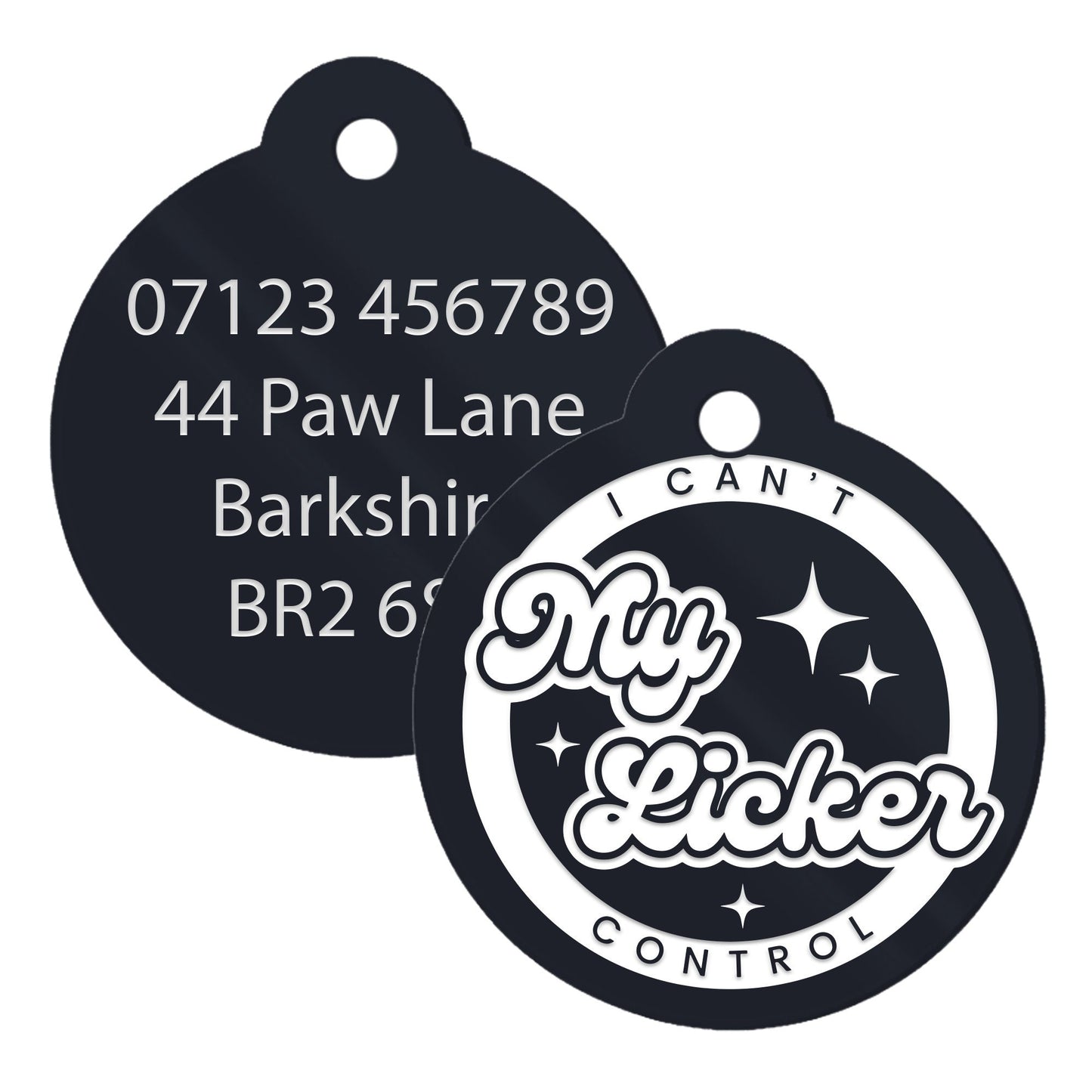 I Can't Control My Licker - Stars Personalised Dog Collar Tag: Funny Custom Pet Safety Accessories, New Pet Essentials, Unique Gift For Dog