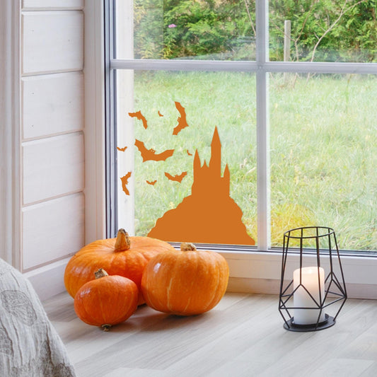 Haunted House Window Sticker: Halloween Decorations, Spooky Window Decal, Silhouette Window Display, Home Decor, Halloween Party Decoration