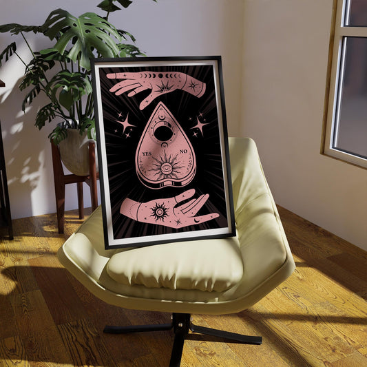 Ouija - Pink Planchette Poster: Alternative Decor, Dark Humour Print, Dark Aesthetic Wall Art, Occult Vibes, Cool Print, Edgy Home Decor