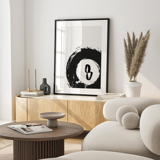 8 Ball - Pool Print: Retro Billiards Decor, Vintage Style Pool Poster, Black & White Home Decor, Game room Wall Art, Mid Century Modern Art