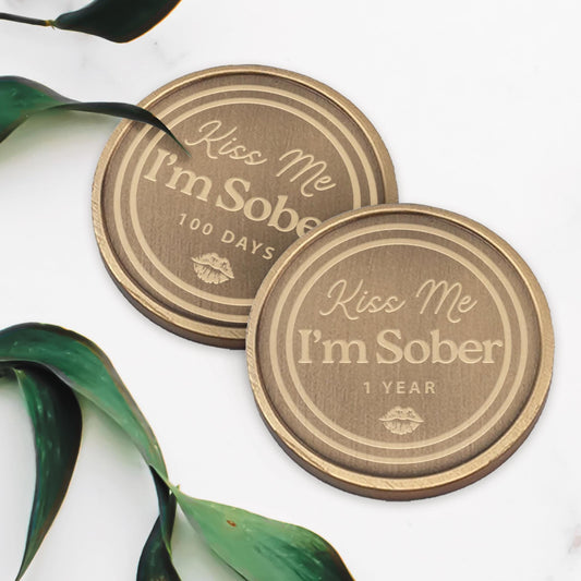 Kiss Me, I'm Sober - 02 Sobriety Coin: Custom Sobriety Token, Personalised Milestone, Sobriety Keepsake, AA Chip, Addiction Recovery Token