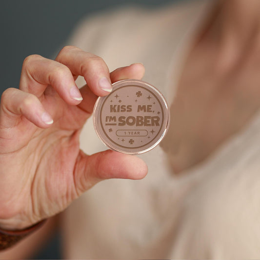Kiss Me, I'm Sober - 03 Sobriety Coin: Custom Sobriety Token, Personalised Milestone, Sobriety Keepsake, AA Chip, Addiction Recovery Token