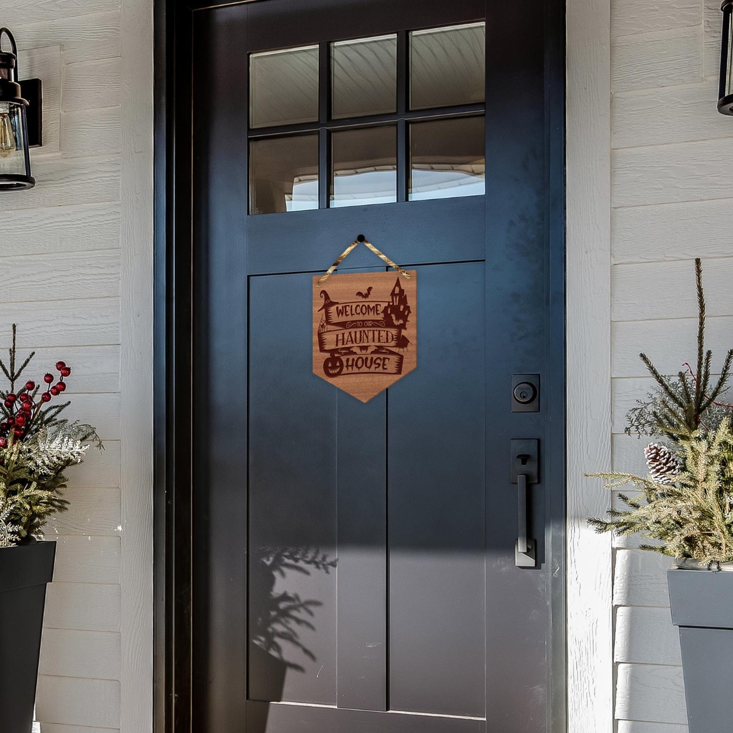 Welcome To Our Haunted House - Spooky  Front Door Halloween Sign, Wooden Door Plaque, Halloween Decor, Reusable Halloween Decor, Spooky Sign