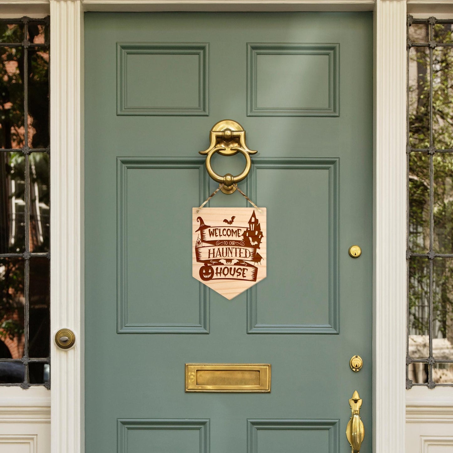 Welcome To Our Haunted House - Spooky  Front Door Halloween Sign, Wooden Door Plaque, Halloween Decor, Reusable Halloween Decor, Spooky Sign