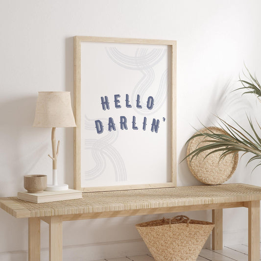Hello Darlin' - 05 Poster: Quote Print, Charming Southern Wall Art, Vintage-Inspired Home Decor, Minimalistic Aesthetic, Entryway Wall Art