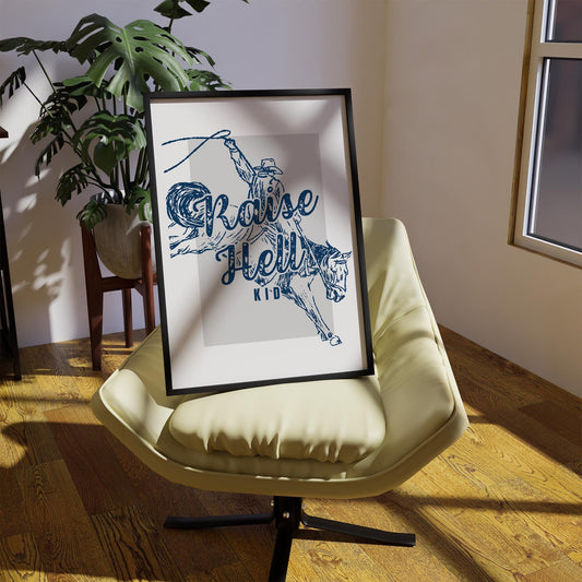 Raise Hell, Kid - 07 Poster: Art Print, Bold Art, Cowboy Decor, Graphic Design Print, Western Aesthetic Wall Art, Cool Print, Home Decor