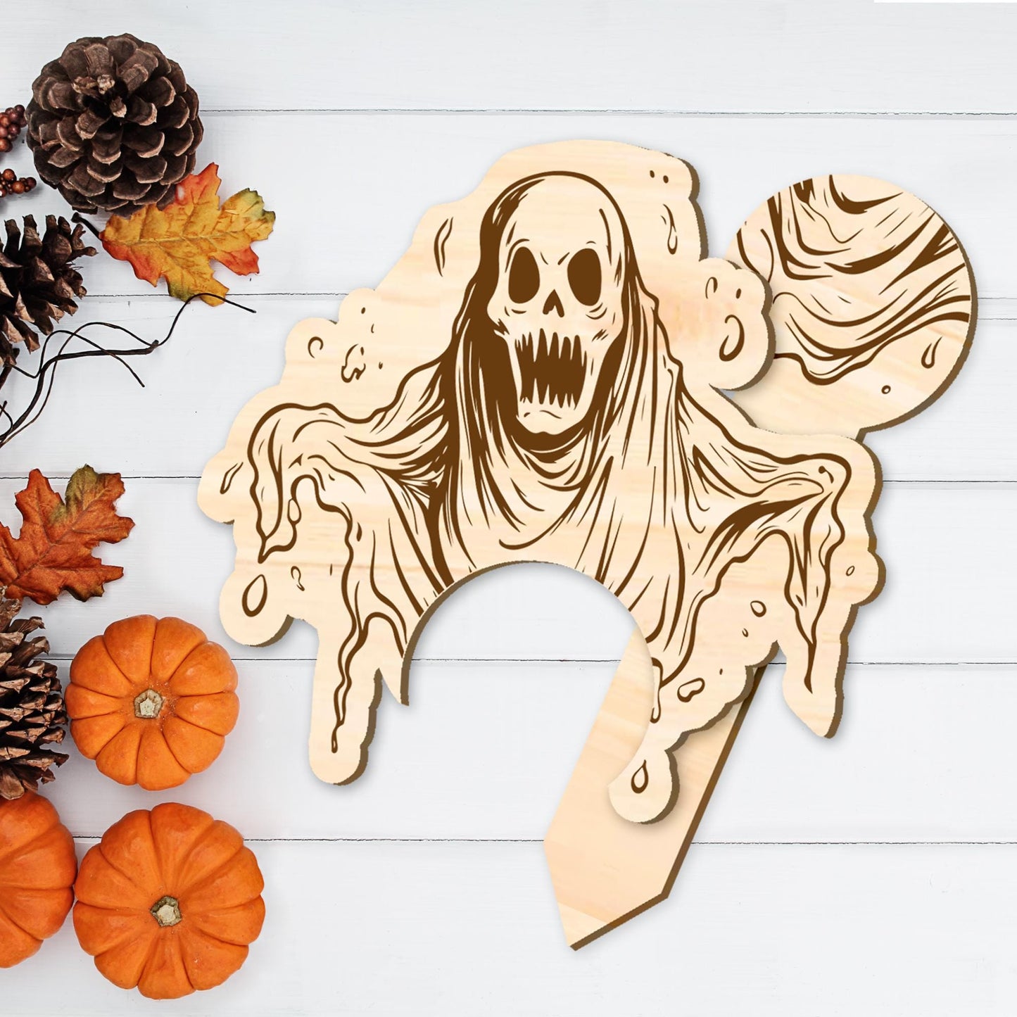 Spooky Ghost Wooden Halloween Plaque: Garden Sign, Halloween Outdoor Decoration, Wooden Garden Decor, Halloween Party Decorations