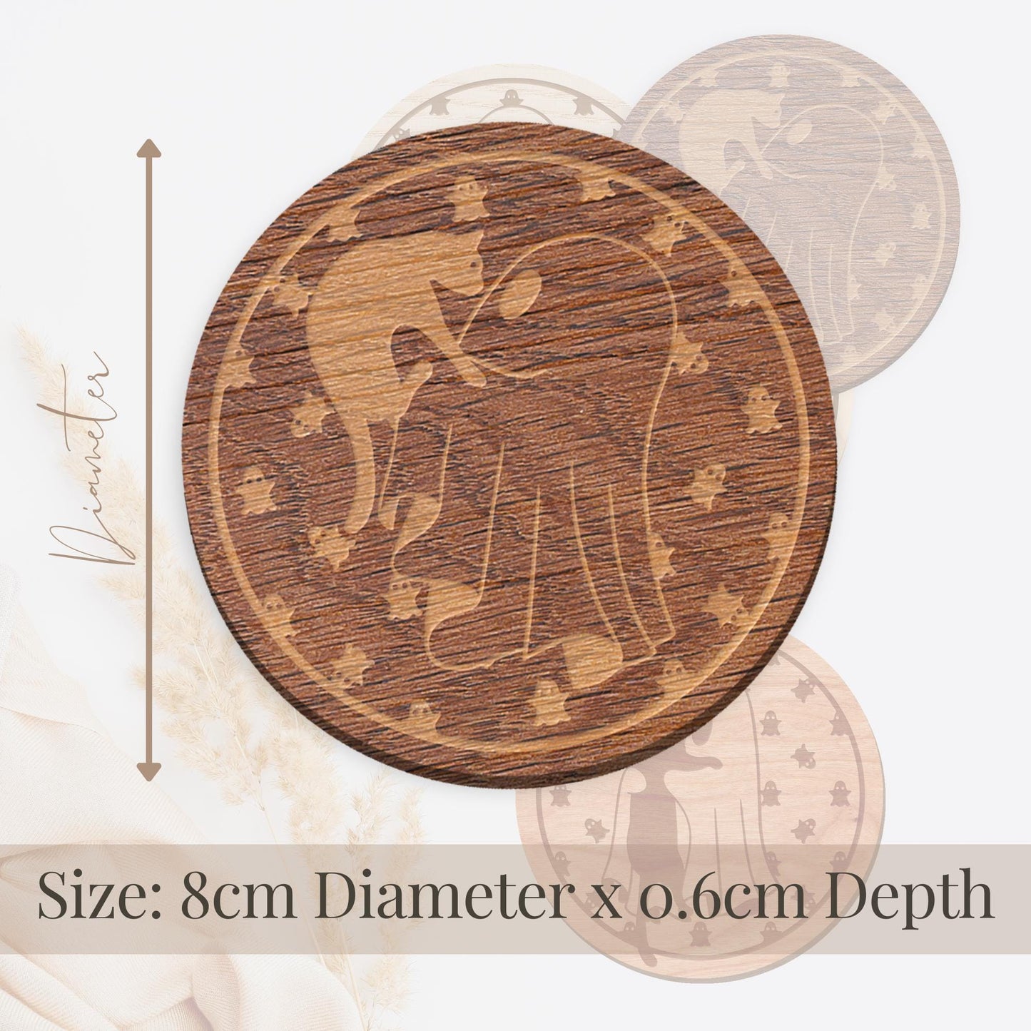 Ghosts With Cats Coaster Set: Autumnal Coaster Set, Rustic Wooden Fall Decor, Ghost Coaster, Halloween Decor, Cat Lover, Autumn Home Decor