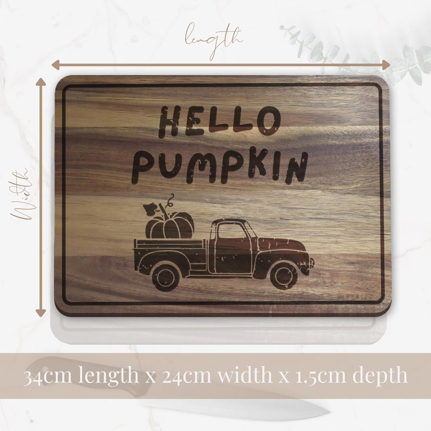 Hello Pumpkin Chopping Board 02: Fall Kitchen Decor, Autumnal Home Decor, Fall Gift, Halloween Serving Board, Cosy Seasonal Home Accessories