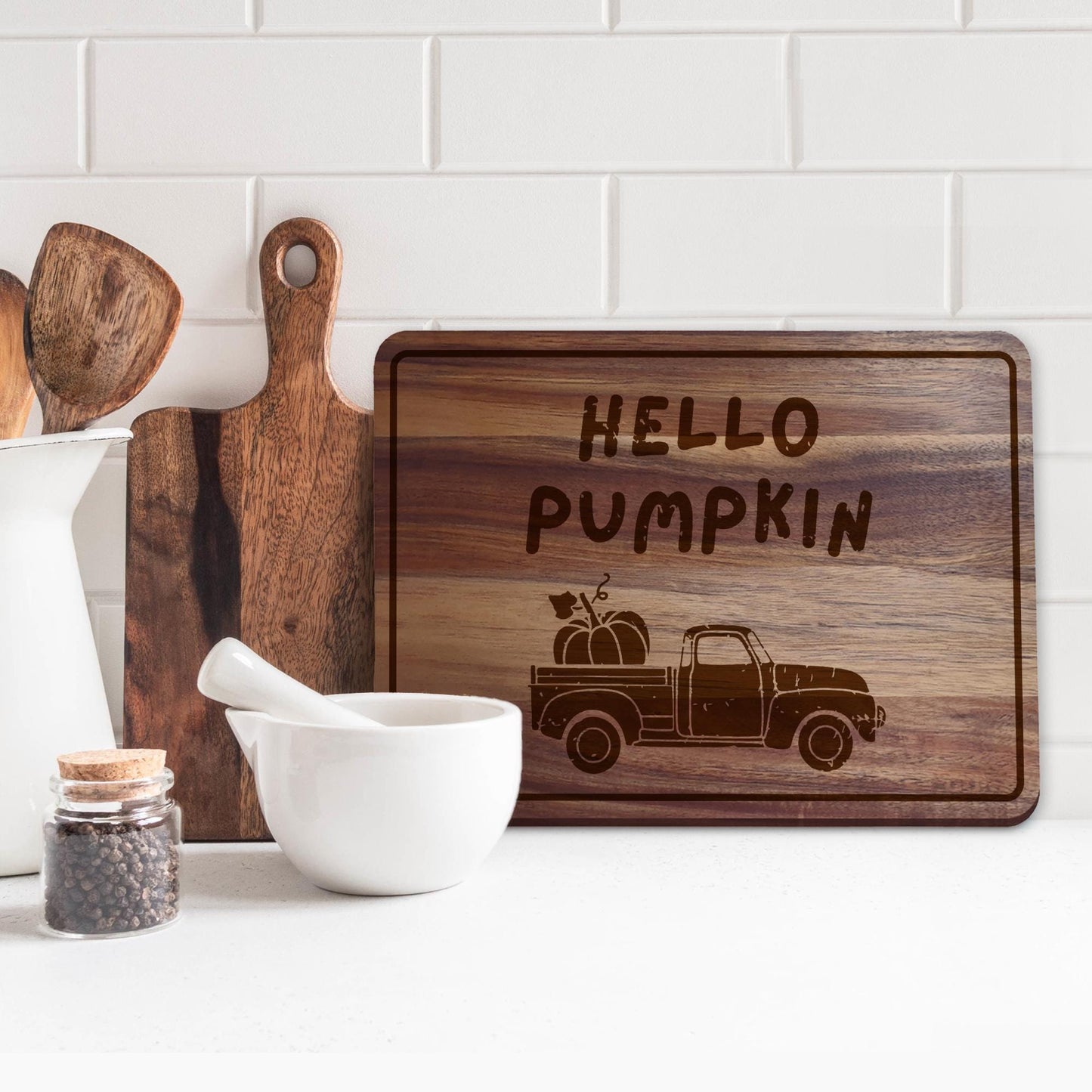 Hello Pumpkin Chopping Board 02: Fall Kitchen Decor, Autumnal Home Decor, Fall Gift, Halloween Serving Board, Cosy Seasonal Home Accessories