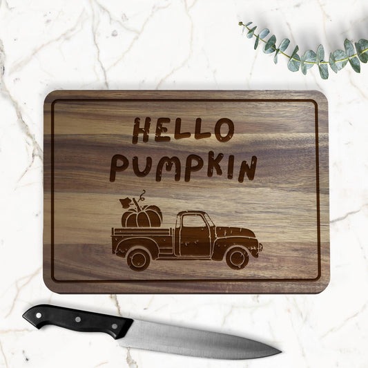 Hello Pumpkin Chopping Board 02: Fall Kitchen Decor, Autumnal Home Decor, Fall Gift, Halloween Serving Board, Cosy Seasonal Home Accessories