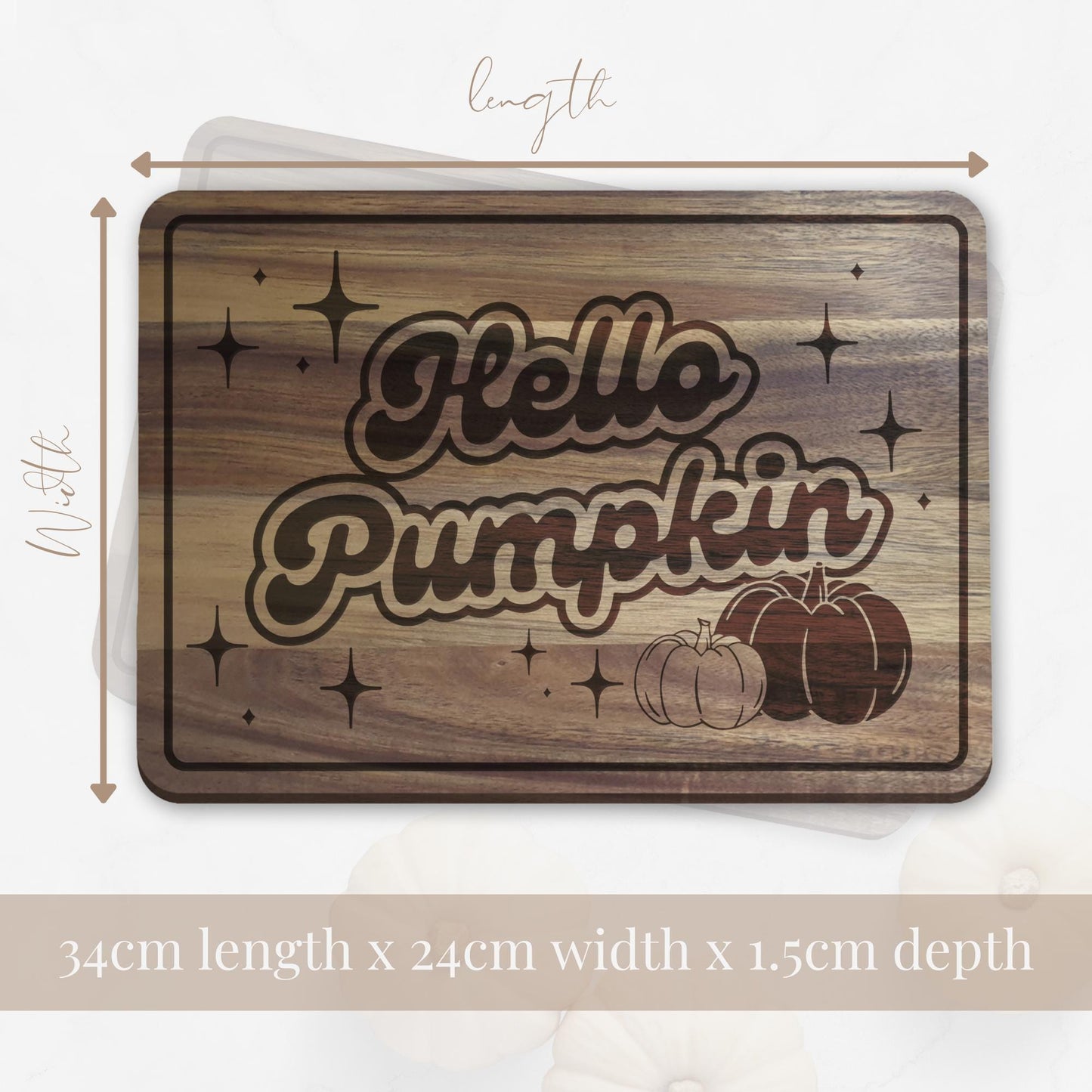 Hello Pumpkin Chopping Board 05: Fall Kitchen Decor, Autumnal Home Decor, Fall Gift, Halloween Serving Board, Cosy Seasonal Home Accessories