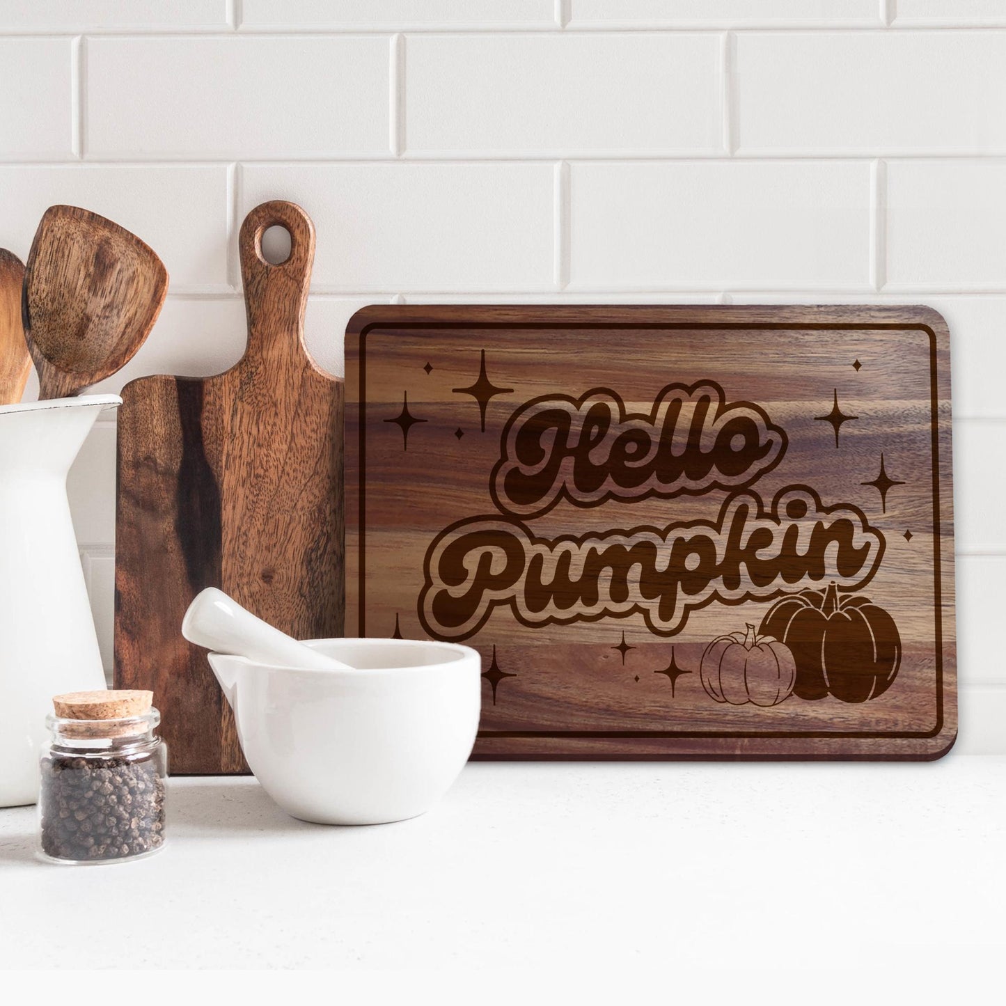 Hello Pumpkin Chopping Board 05: Fall Kitchen Decor, Autumnal Home Decor, Fall Gift, Halloween Serving Board, Cosy Seasonal Home Accessories