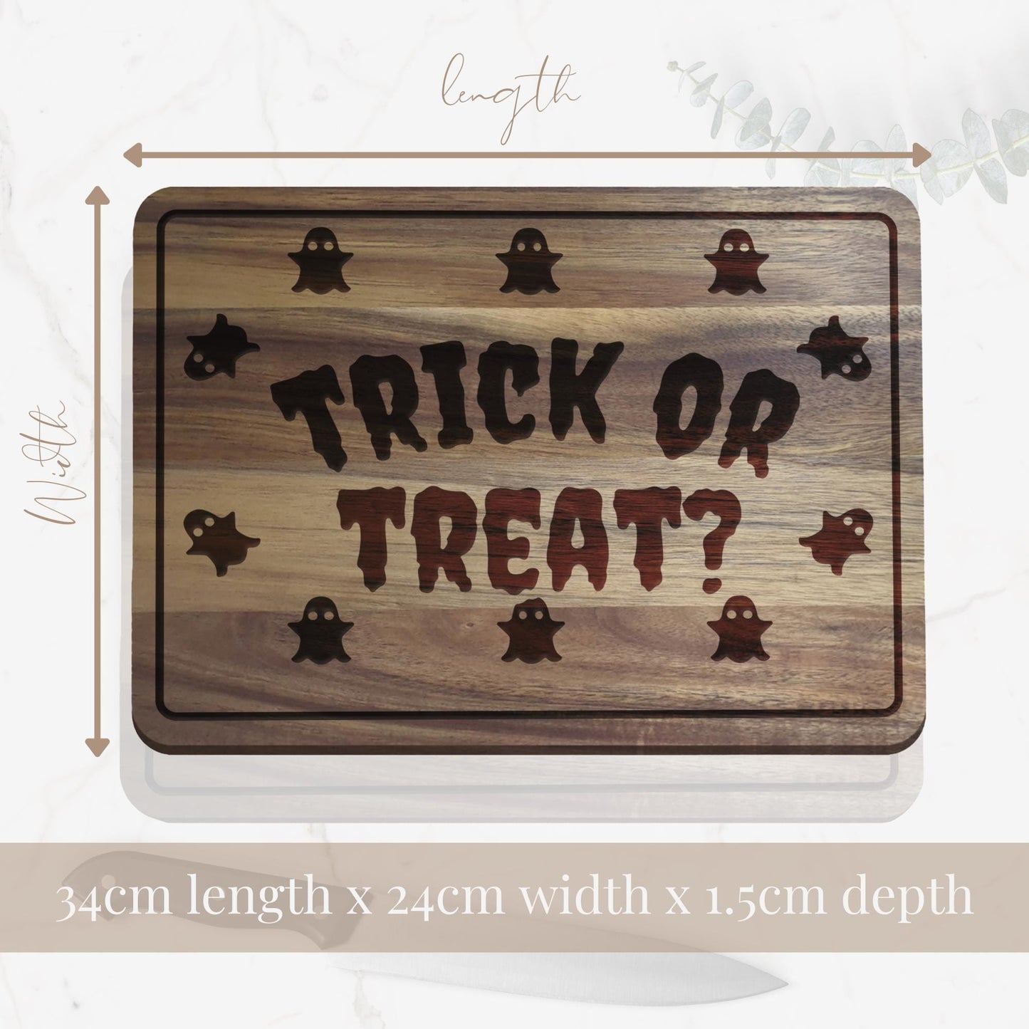 Trick or Treat Chopping Board - 04: Halloween Kitchen Decor, Spooky Season Wood Cutting Board, Autumnal Home Accessories Gift, Fall Vibes