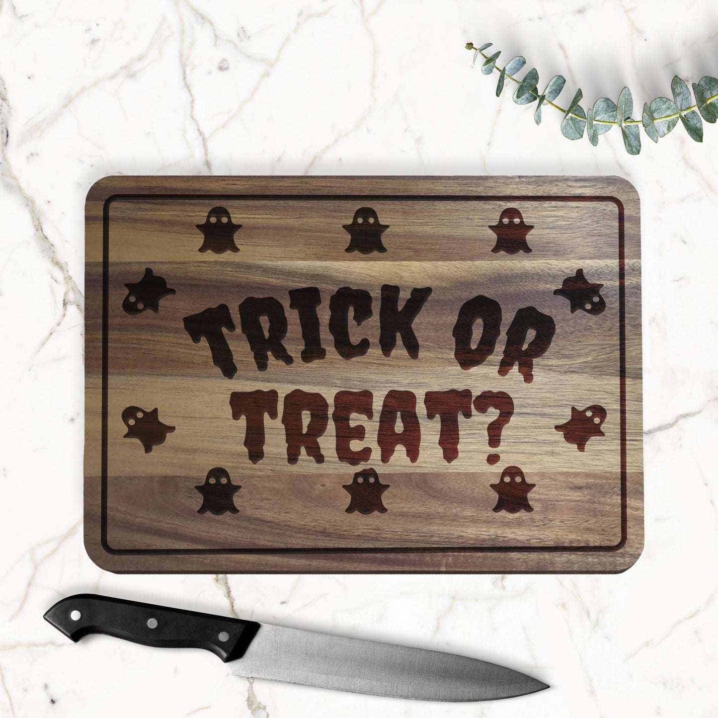 Trick or Treat Chopping Board - 04: Halloween Kitchen Decor, Spooky Season Wood Cutting Board, Autumnal Home Accessories Gift, Fall Vibes