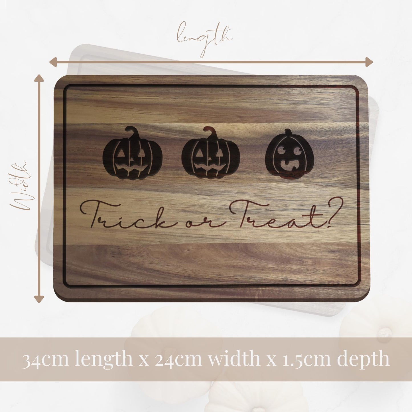 Trick or Treat Chopping Board - 06: Halloween Kitchen Decor, Spooky Season Wood Cutting Board, Autumnal Home Accessories Gift, Fall Vibes