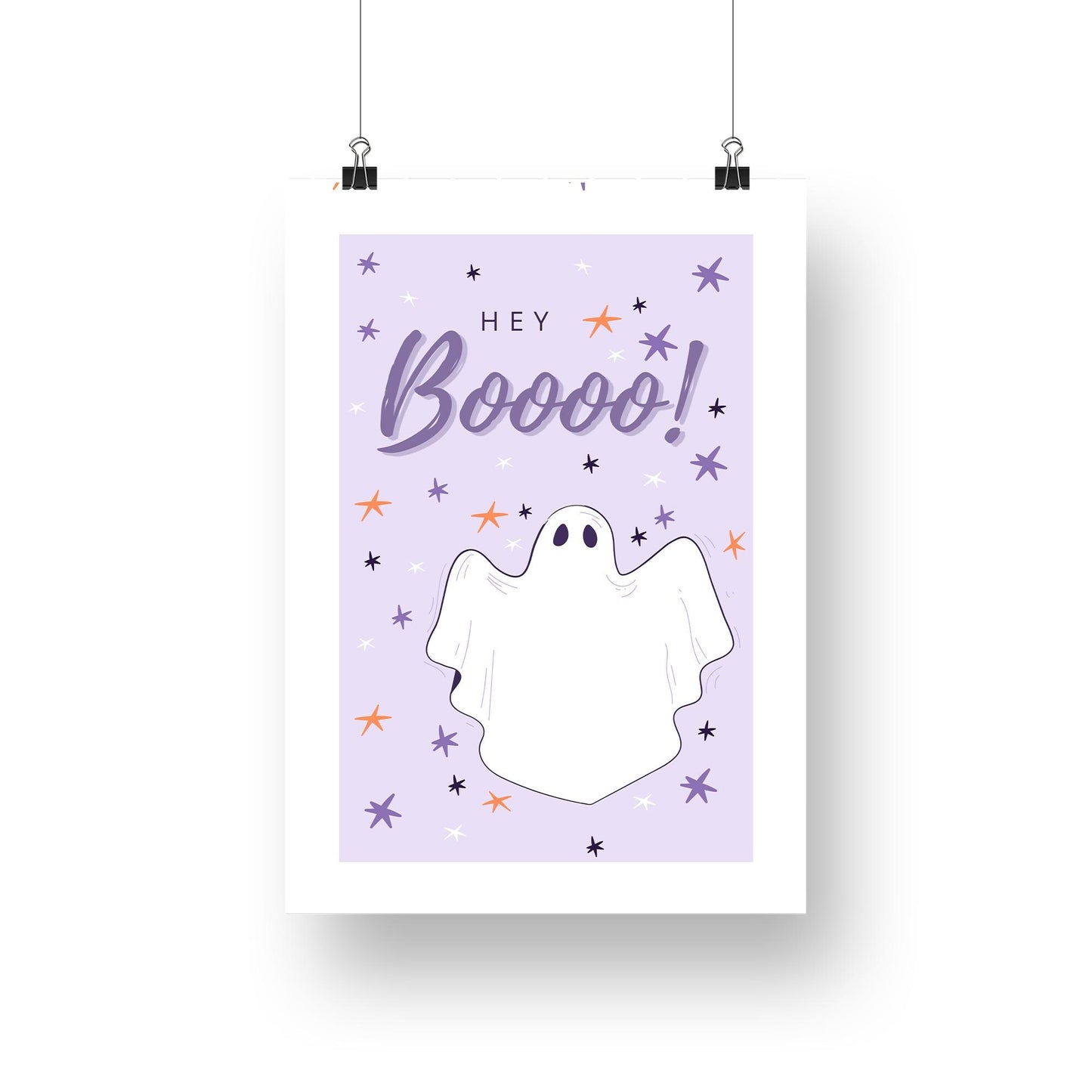 Hey Boo - Purple Ghost Poster: Seasonal Decor, Fall Wall Art, Spooky Vibes Print, Halloween Poster, Autumnal Home Decor Gift, Cute Ghost