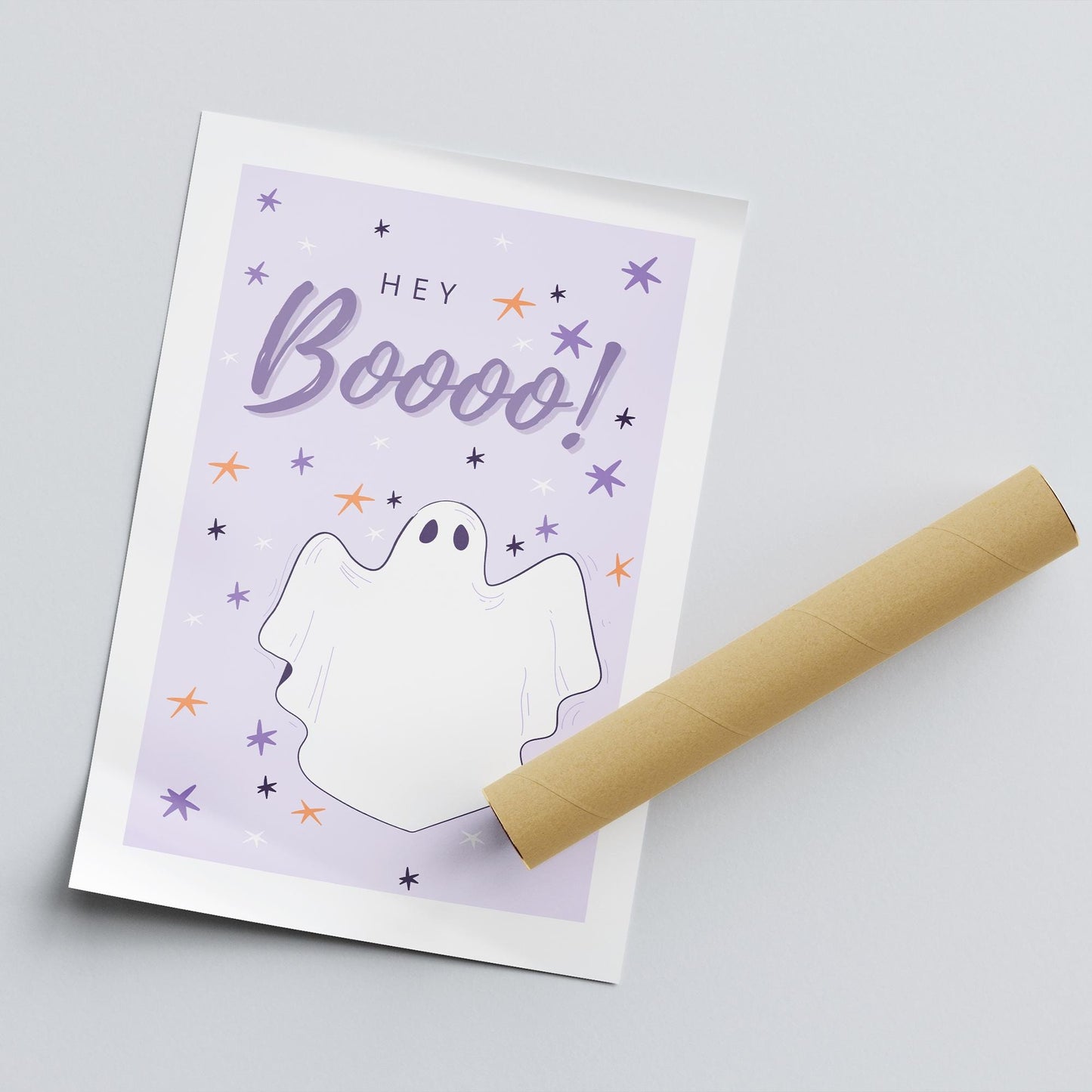 Hey Boo - Purple Ghost Poster: Seasonal Decor, Fall Wall Art, Spooky Vibes Print, Halloween Poster, Autumnal Home Decor Gift, Cute Ghost