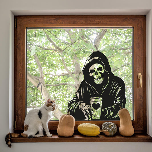 Skeleton Window Sticker 04: Funny Halloween Window Decal, Spooky Season, Autumnal Home Decor, Skeleton-Themed Halloween Party Decoration
