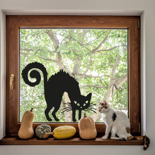 Spooky Cat Window Sticker: Halloween Decorations, Autumnal Window Decal, Silhouette Window Display, Home Decor, Halloween Party Decoration