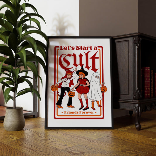 Let's Start A Cult - 01 Poster: Retro Halloween Print, Dark Humour Wall Art, Halloween Decor, Gothic Funny Vintage Print, Edgy Home Decor