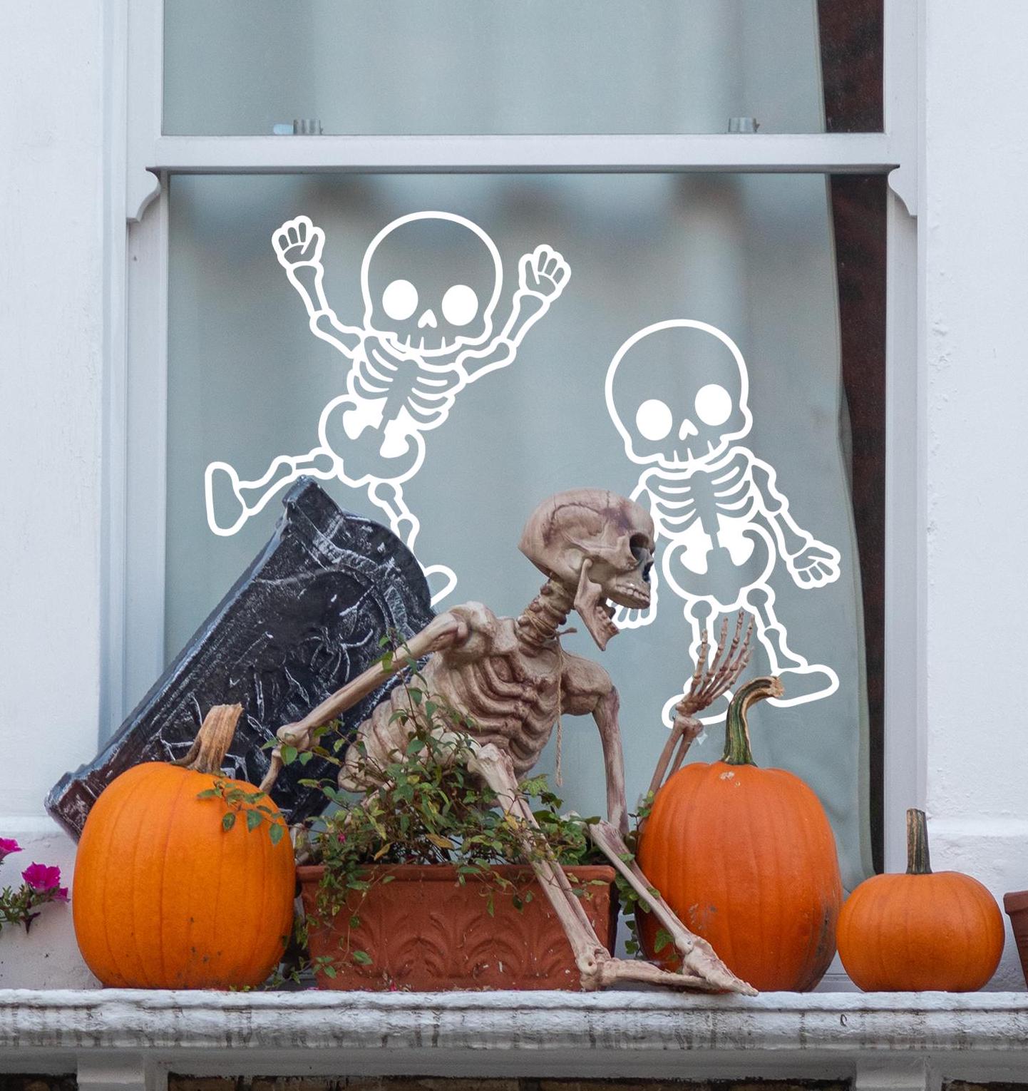 Fun Skeleton Window Sticker: Halloween Decorations, Autumnal Window Decal, Silhouette Window Display, Home Decor, Halloween Party Decoration