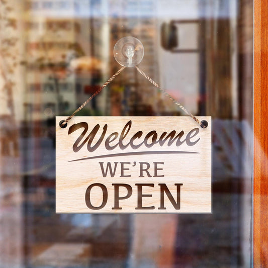 Shop Opening and Closed Birch Wood Sign Double Sided Engraved Hanging Wooden Plaque