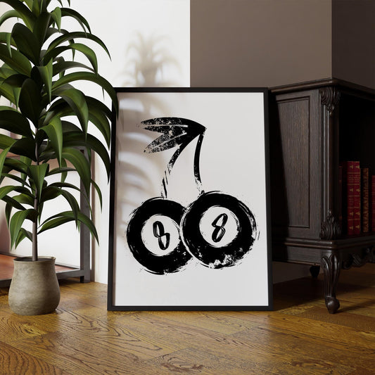 8 Ball Cherry - Pool Print: Unique Billiards Decor, Vintage Style Pool Poster, Black & White Home Decor, Game room Wall Art, Modern Art