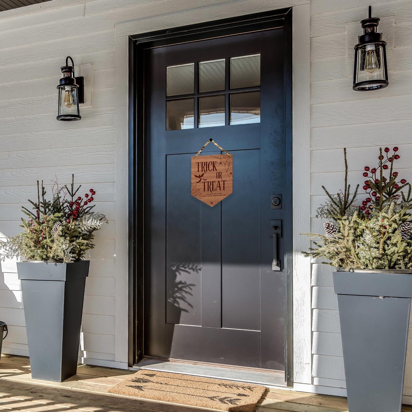 Trick Or Treat - Spider Web Front Door Halloween Sign, Wooden Door Plaque, Cute Spooky Sign, Halloween Decor, Reusable Halloween Decor
