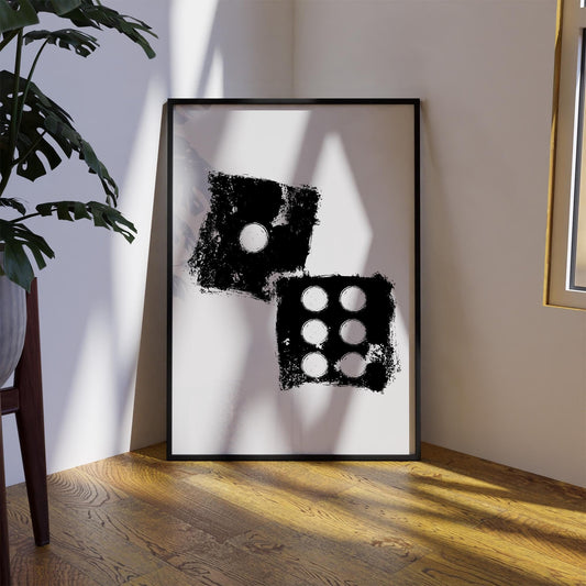 Distressed Dice Poster: Abstract dice print, Minimalist Black & White Wall Home Decor, Trendy Game Room Wall art, Modern Art Home Decor