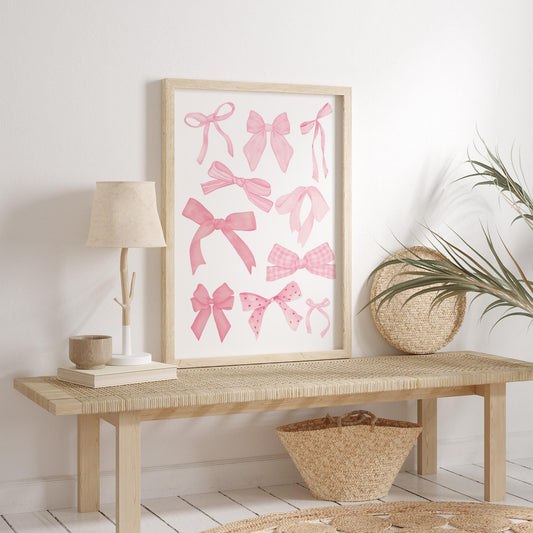 Pink Bow Poster: Coquette Aesthetic Print, Cute Pink Bows Wall Art, Chic Home Decor, Modern Art, Trendy Interior Design, Girly Stylish Decor